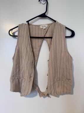 Love Notes Beige Pinstripe Tie-Front Tunic Vest